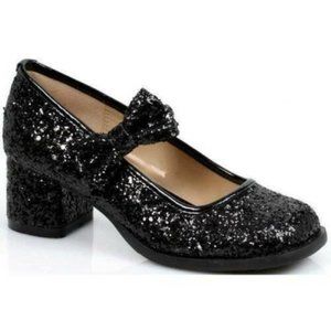 Girls Dress Up Shoes Black Kids 4/5 Low Block Heels Maryjane Halloween